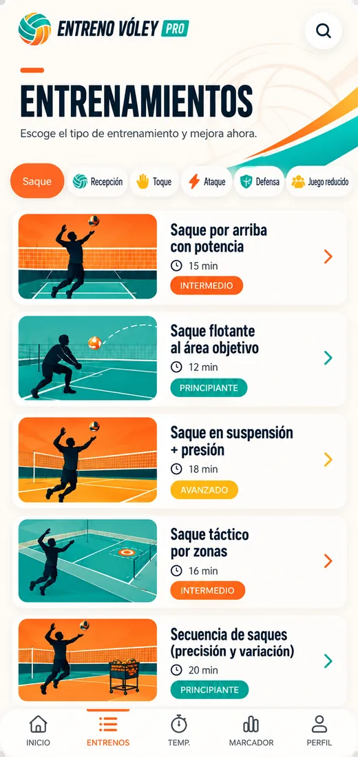 Pantalla con la lista de entrenamientos de la app