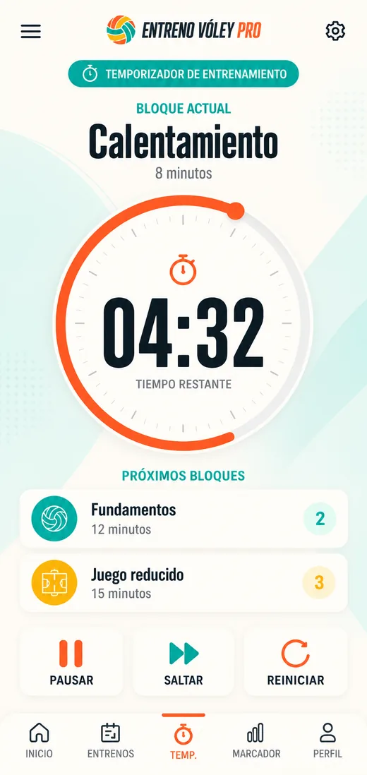 Pantalla del temporizador de entrenamiento en marcha