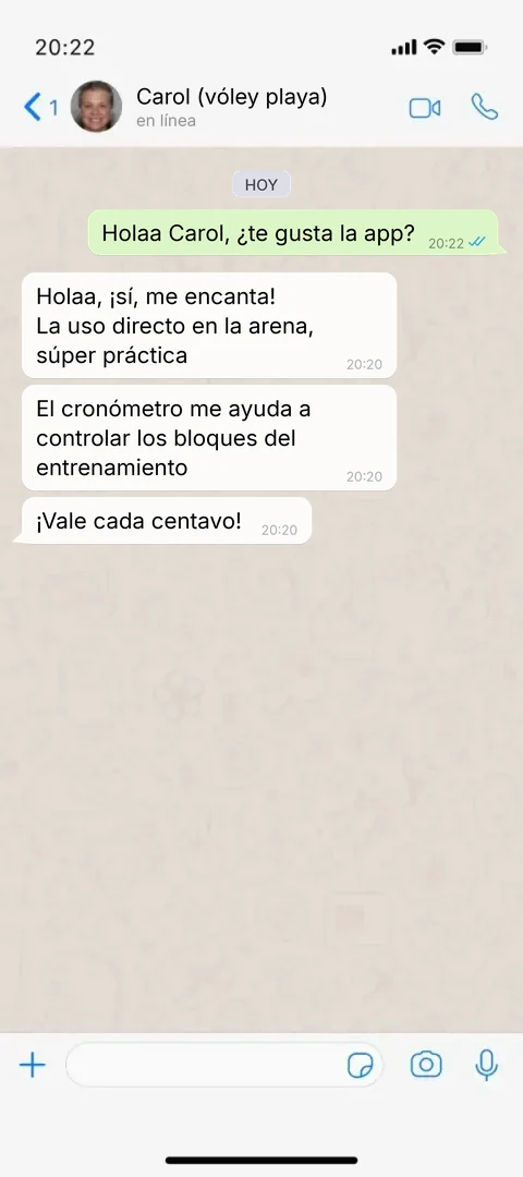 Testimonio de una jugadora en WhatsApp